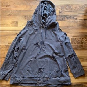 SOLD BOUTIQUE gray destructed cold shoulder hoodie